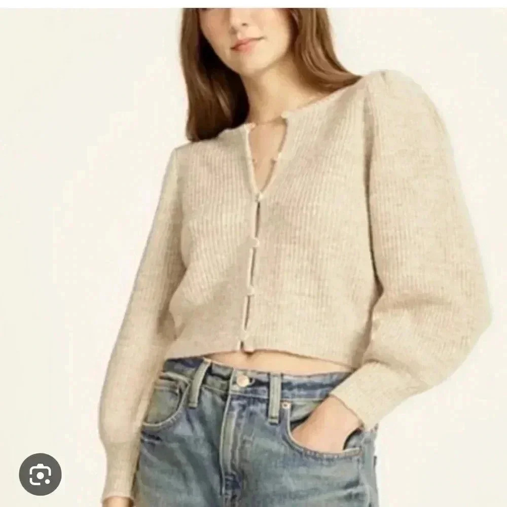 - JCrew Puff Sleeve Alpaca Blend Cardigan